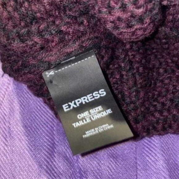 Express women’s beanie one size purple burgundy PomPom winter knit hat crochet - Picture 4 of 4